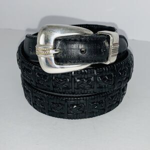 Vintage Brighton Men's 42" Genuine Black Leather Braided Woven Taper Belt